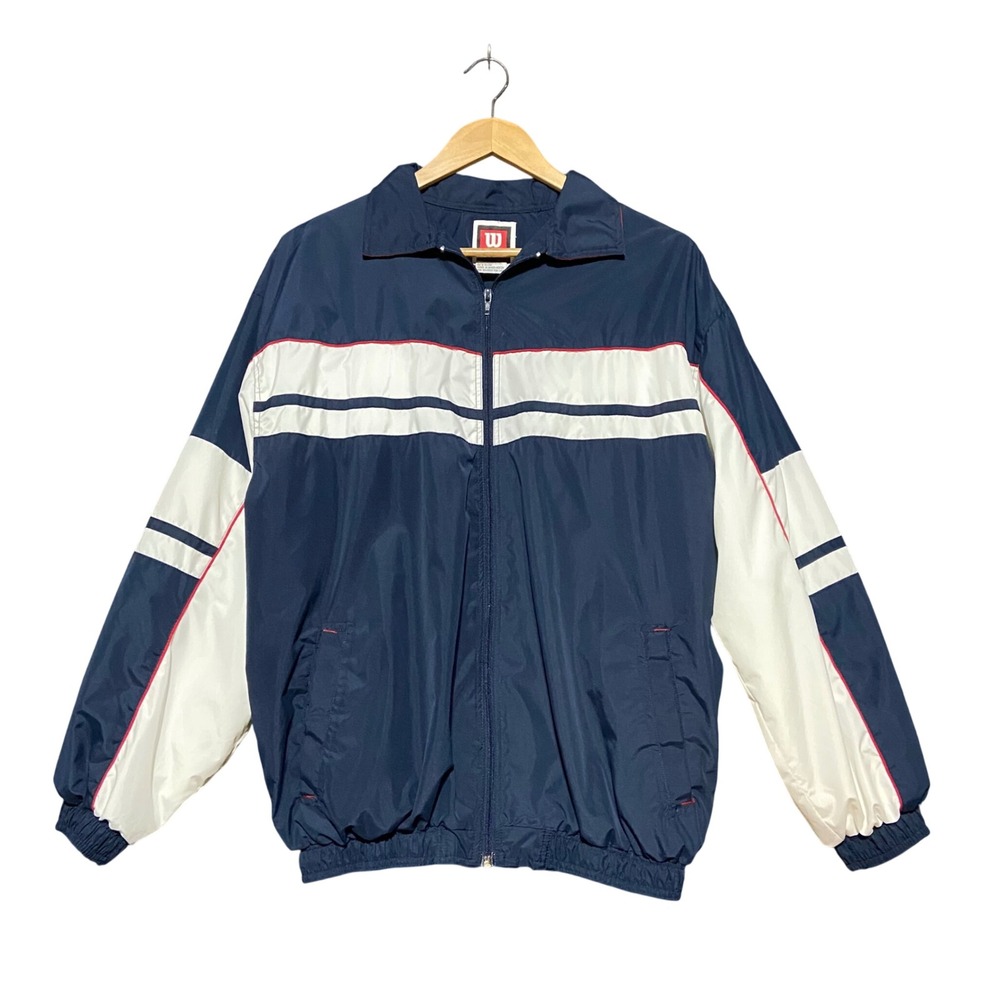 Wilson VTG Mens Navy Blue White Red Colorblock Full Zip Windbreaker Jacket Large